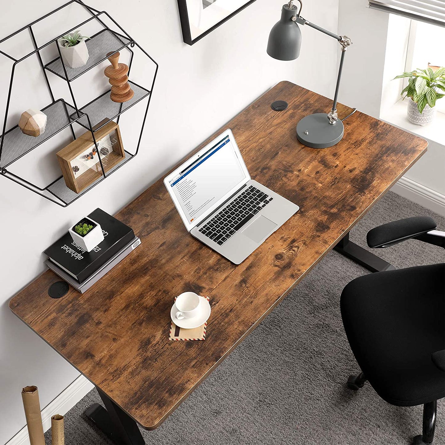 Table Top for Electric Desk, Desk Top with Smooth Edges, Melamine Coating, MDF, 140 x 70 x 1.8 cm, Vintage Brown LDB002B01