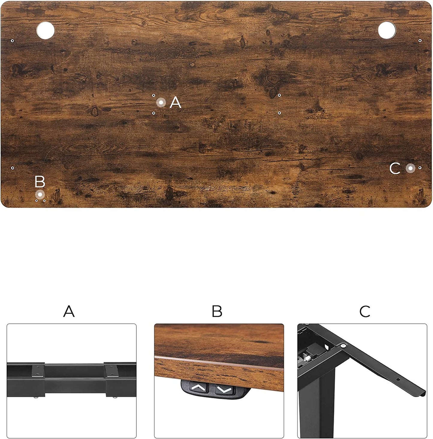 Table Top for Electric Desk, Desk Top with Smooth Edges, Melamine Coating, MDF, 140 x 70 x 1.8 cm, Vintage Brown LDB002B01