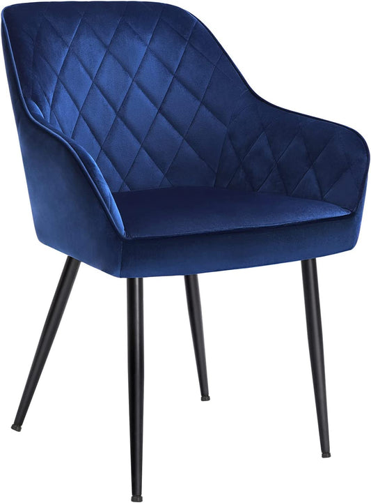 dining chair, armchair, upholstered seat, with armrests, seat width 49 cm, metal legs, velvet upholstery, load capacity 110 kg, for living room, bedroom, blue LDC088Q01