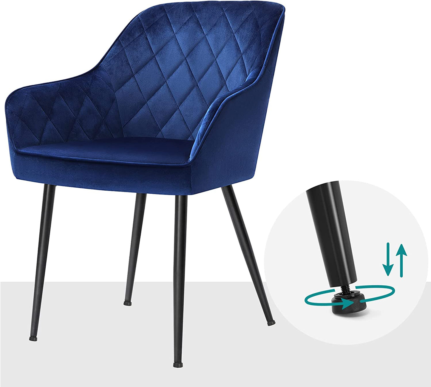 dining chair, armchair, upholstered seat, with armrests, seat width 49 cm, metal legs, velvet upholstery, load capacity 110 kg, for living room, bedroom, blue LDC088Q01