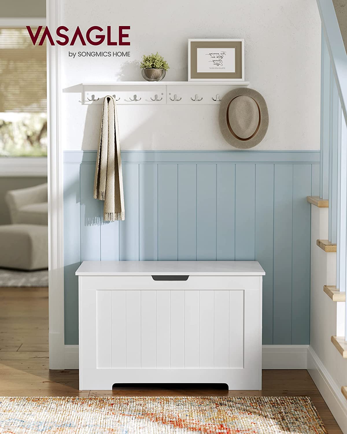 LHS11WT Toy Bench Space Seat Storage Chest with Large Capacity White, Engineered Wood, 76 x 48 x 40 cm (B x H x T)