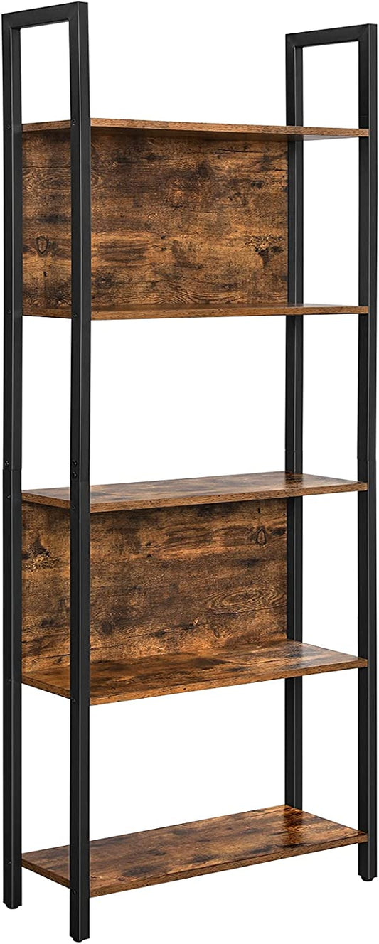 Bookshelf, Storage Shelf, Kitchen Shelf with 5 Shelves, Stable Steel Structure, for Living Room, Entryway, Hallway, Office, Industrial Style, Rustic Brown and Black LLS025B01