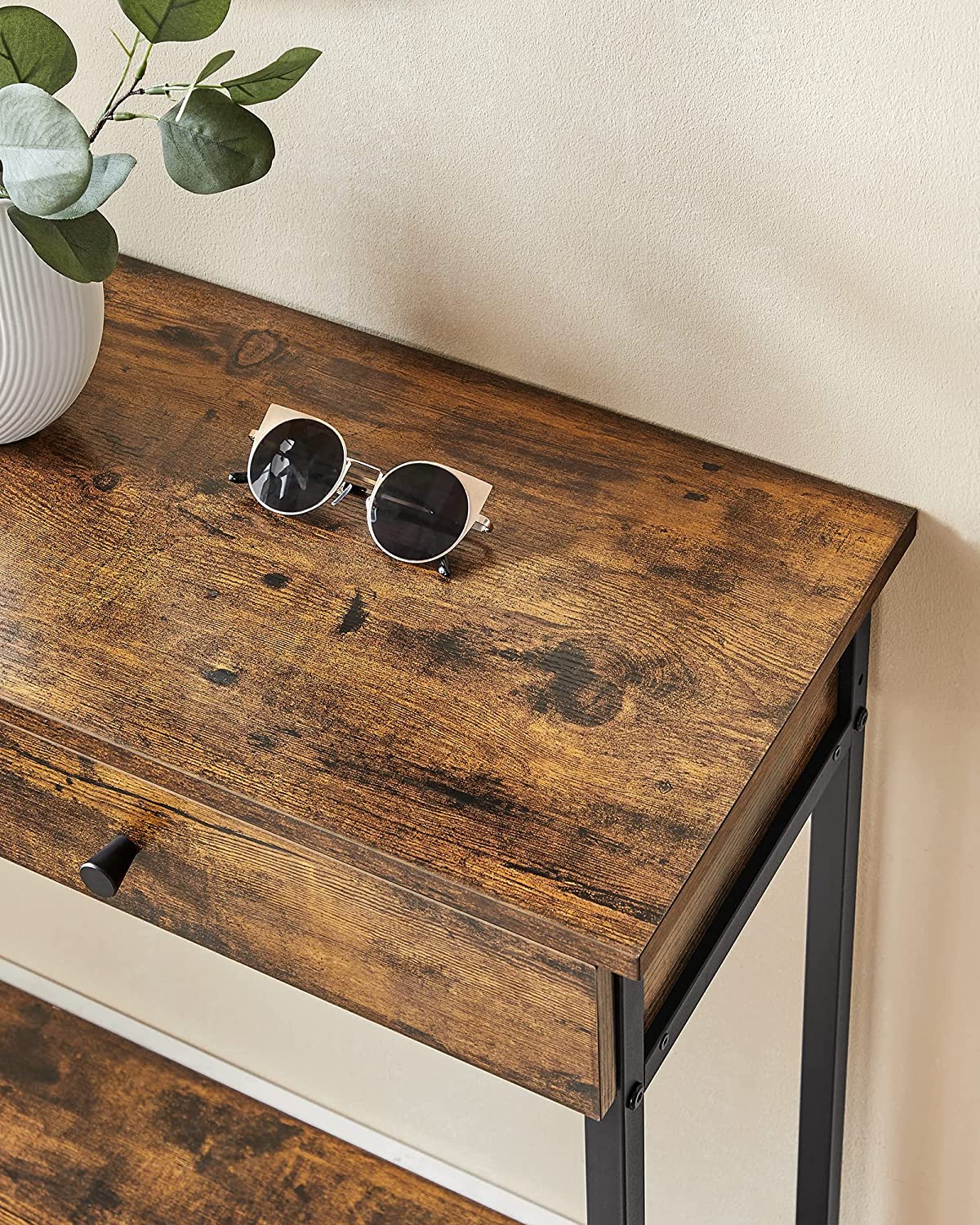 Console Table, Hallway Table, Side Table, Sofa Table with 2 Drawers, Steel Frame, Hallway, Living Room, Industrial Design, Vintage Brown/Black