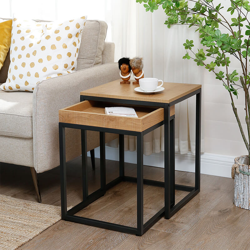 Living Room Stable Metal Frame Narrow Industrial Nesting Table