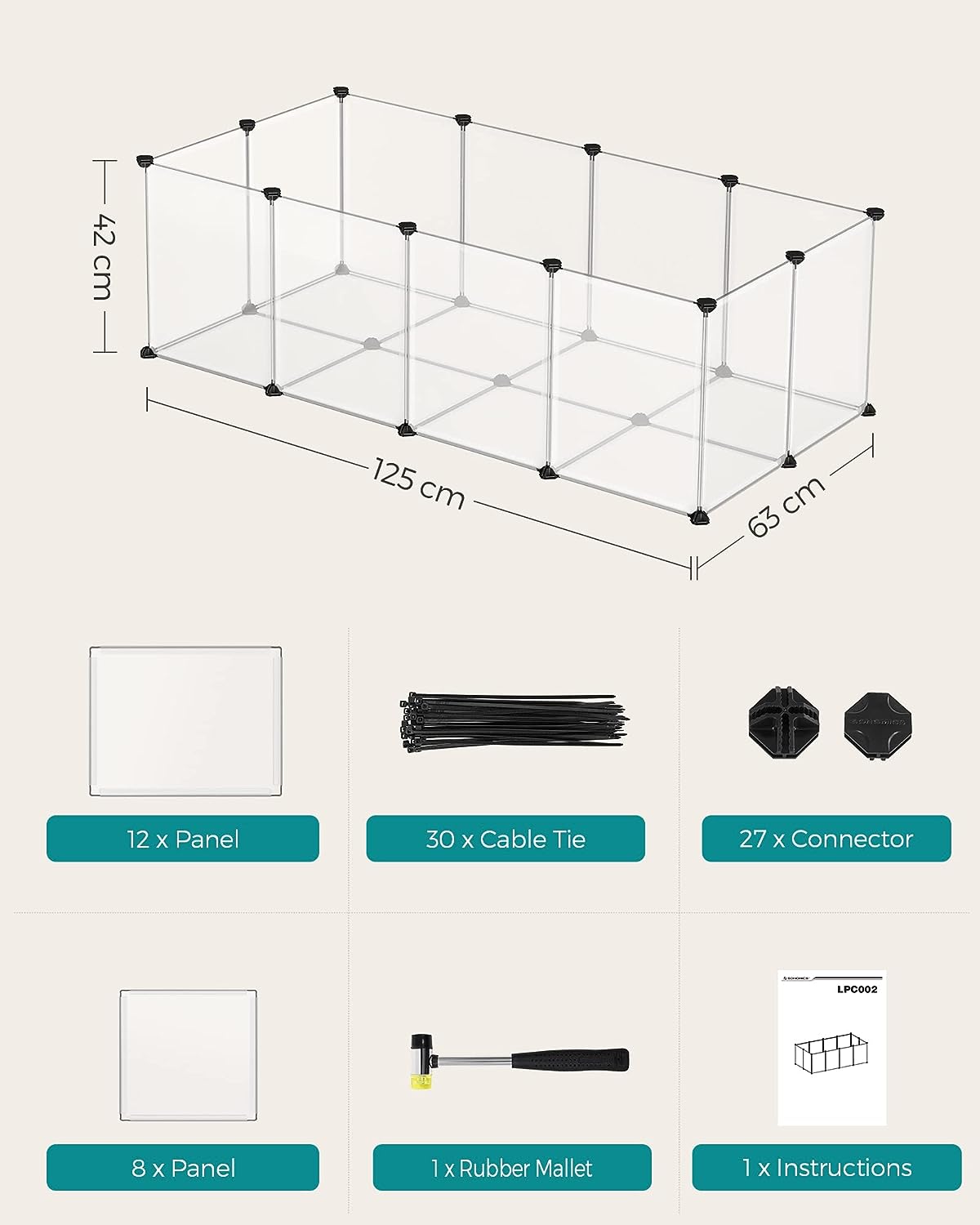 Pet Playpen with Floor, Small Animal Enclosure, DIY Plastic Cage, Indoor Run for Hamsters, Rabbits, Hedgehogs, Guinea Pigs, White