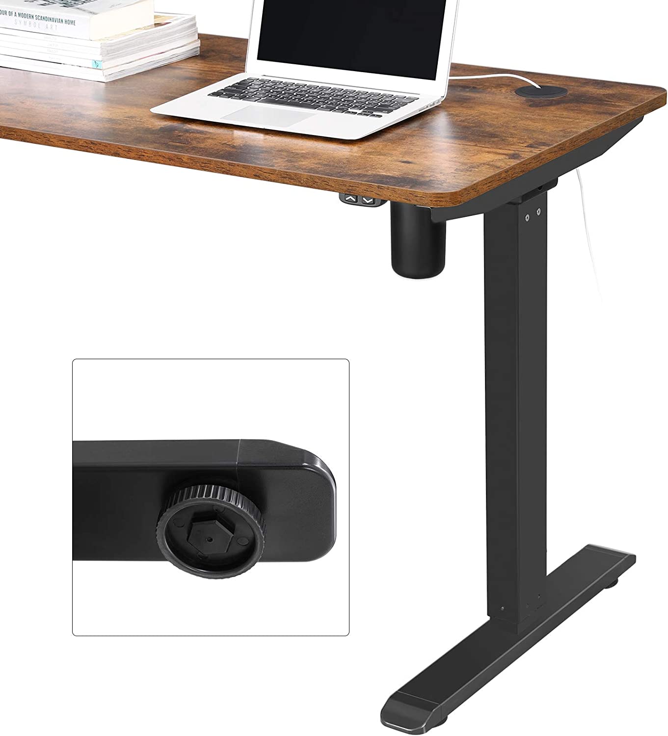 Electric Standing Desk Frame with Motorized Height Adjustment, Adjustable Length, Steel, Black