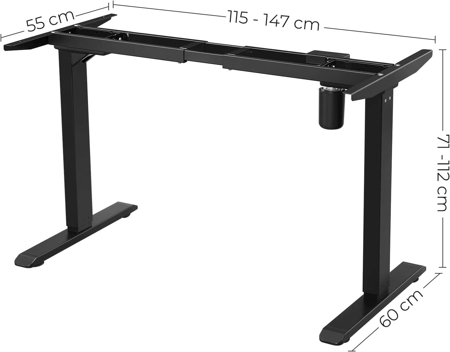 Electric Standing Desk Frame with Motorized Height Adjustment, Adjustable Length, Steel, Black