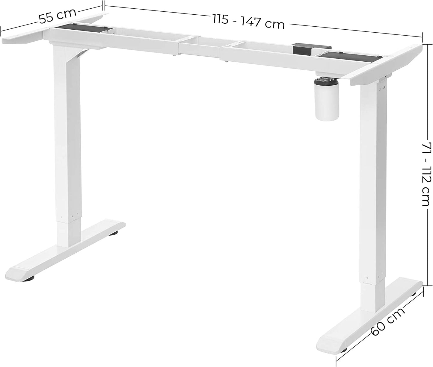 Table Frame, Freely Height-Adjustable, Desk Frame, Electric Desk, Table Stand with Motor, Length Adjustable, Steel, White