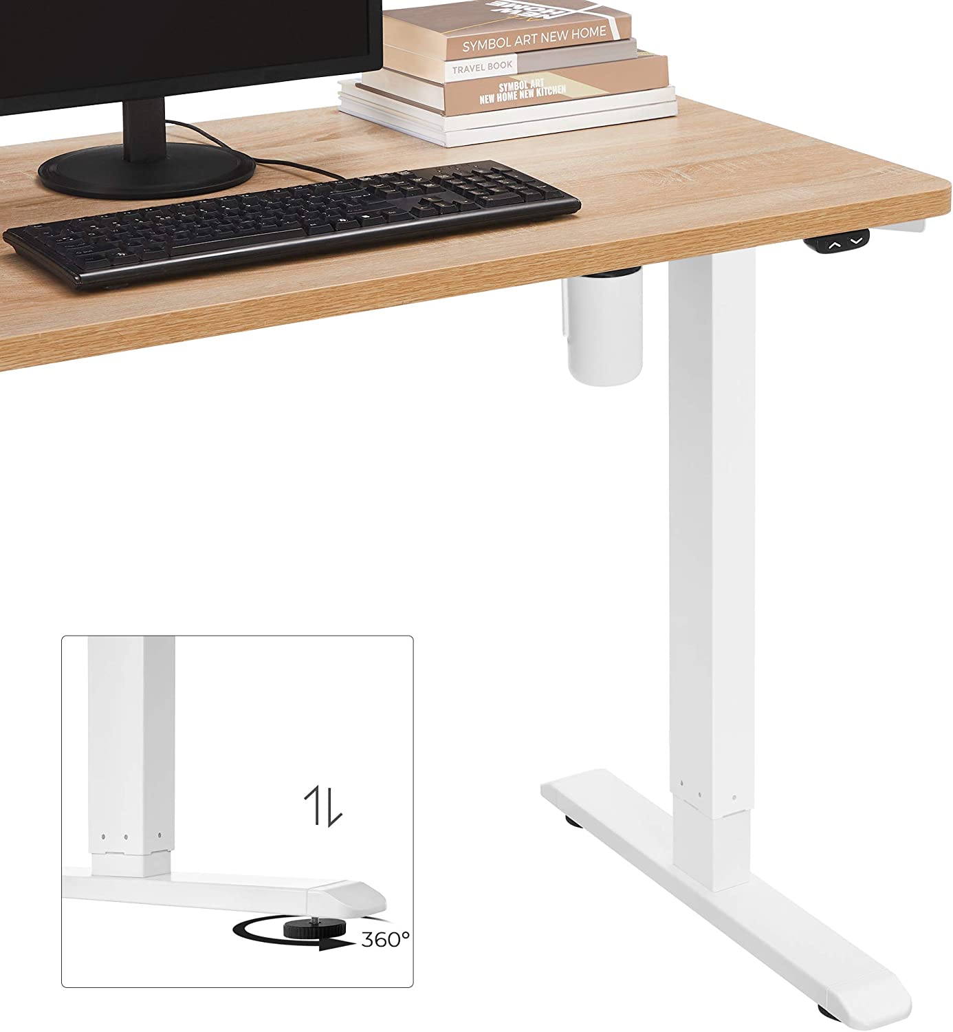 Table Frame, Freely Height-Adjustable, Desk Frame, Electric Desk, Table Stand with Motor, Length Adjustable, Steel, White