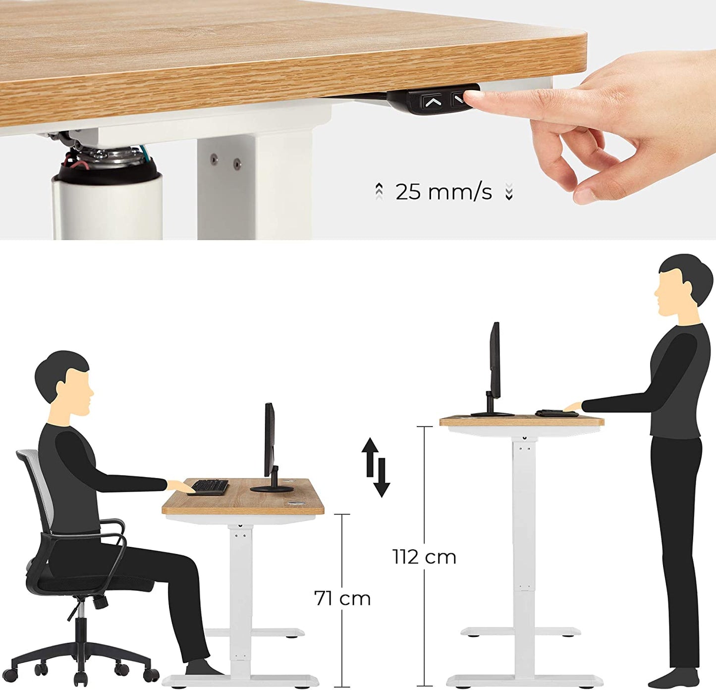 Table Frame, Freely Height-Adjustable, Desk Frame, Electric Desk, Table Stand with Motor, Length Adjustable, Steel, White