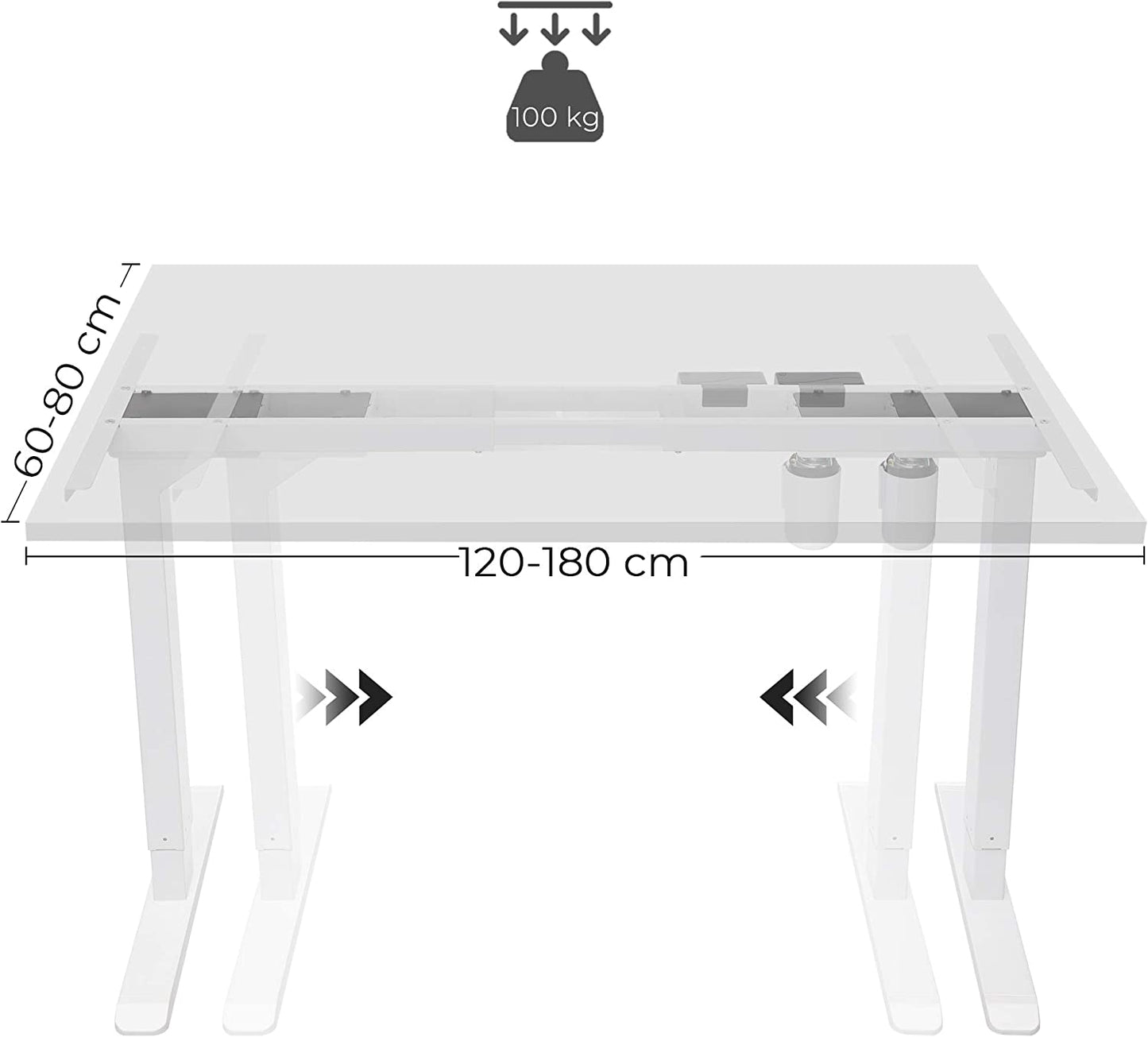 Table Frame, Freely Height-Adjustable, Desk Frame, Electric Desk, Table Stand with Motor, Length Adjustable, Steel, White