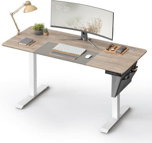 Height-adjustable electric desk, 60 x 140 x (72-120) cm, fully adjustable, spliced plate, memory function with 4 heights, loading protection, white-grille