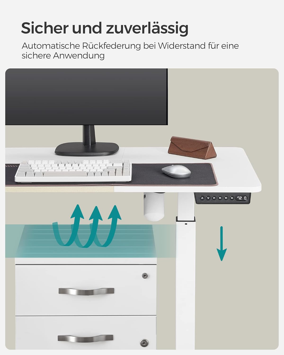 Height-Adjustable Electric Desk, 60 x 140 x (72-120), Fully Adjustable, Spliced Top, Memory Function with 4 Heights, Base White/Beige