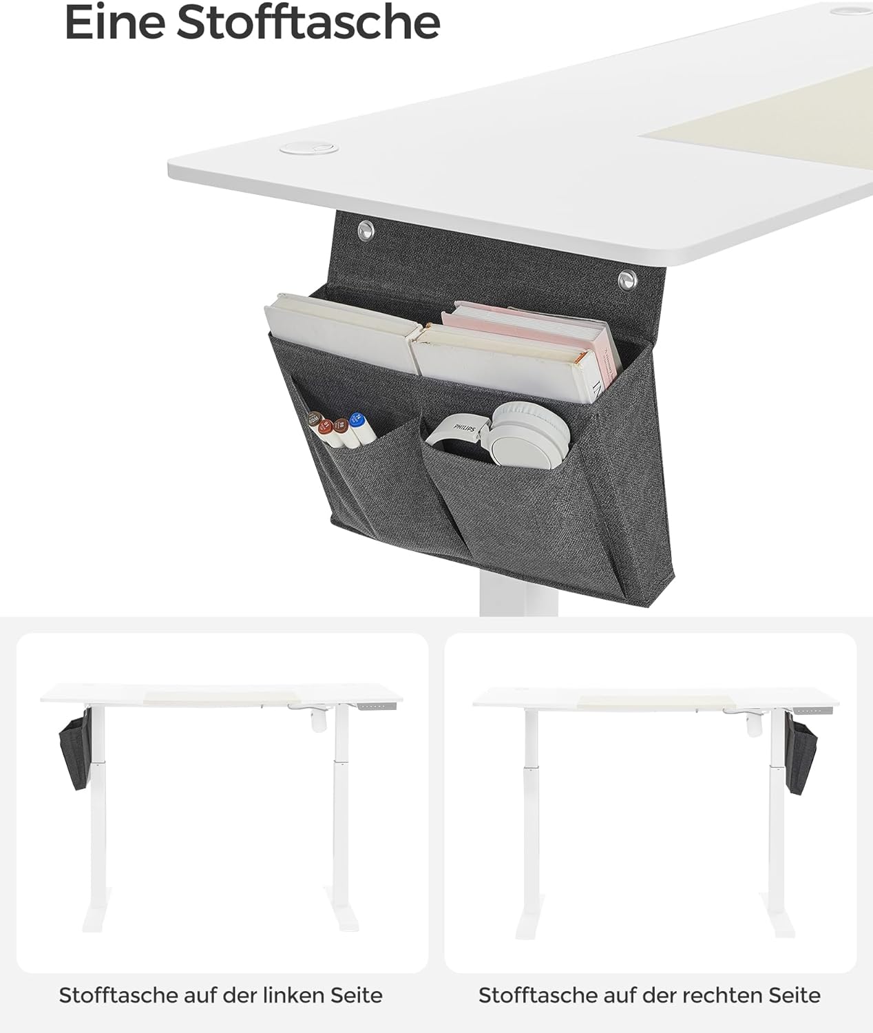 Height-Adjustable Electric Desk, 60 x 140 x (72-120), Fully Adjustable, Spliced Top, Memory Function with 4 Heights, Base White/Beige