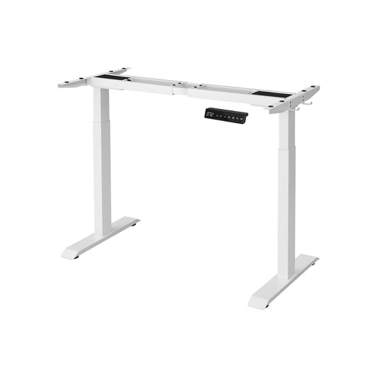 Height-adjustable electric desk, desk stand, double motor, with hook, infinitely adjustable, memory function, steel, white