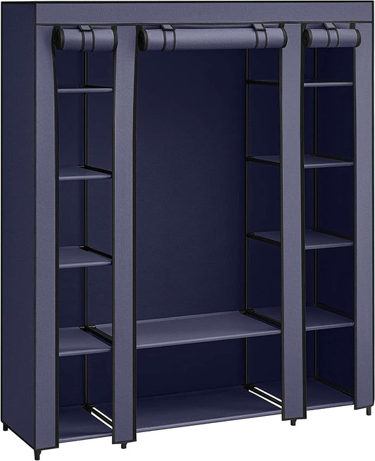 Fabric Wardrobe, Portable Wardrobe for Bedroom, Clothes Rail with Non-Woven Fabric Cover, Clothes Storage Organiser, 45 x 150 x 175 cm, 12 Compartments, Metal Frame, Navy Blue LSF003I0