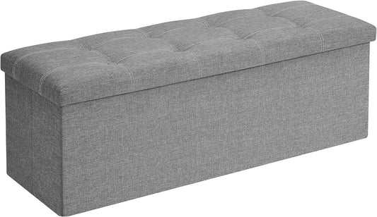 Bench with Storage Space, Chest, Foldable, 110 x 38 x 38 cm, Imitation Linen Cover, for Bedroom, Hallway, Living Room, Light Grey