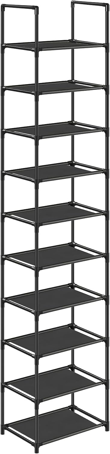 10-Tier Shoe Rack, Shoe Stand, Space-Saving Shoe Storage, 33 x 33 x 173 cm, Metal Frame, Non-Woven Fabric Shelves, for Hallway, Bedroom, Black