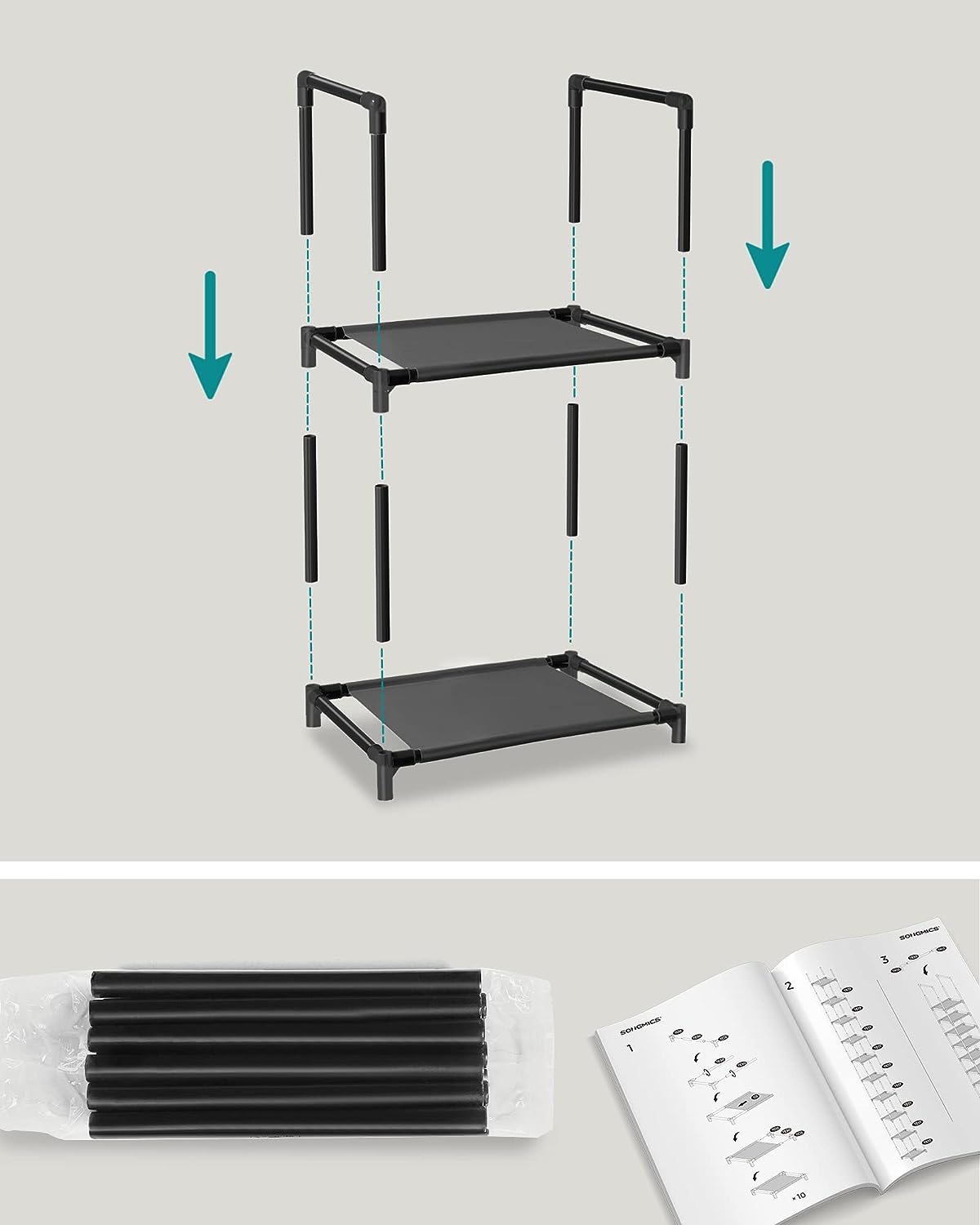 10-Tier Shoe Rack, Shoe Stand, Space-Saving Shoe Storage, 33 x 33 x 173 cm, Metal Frame, Non-Woven Fabric Shelves, for Hallway, Bedroom, Black