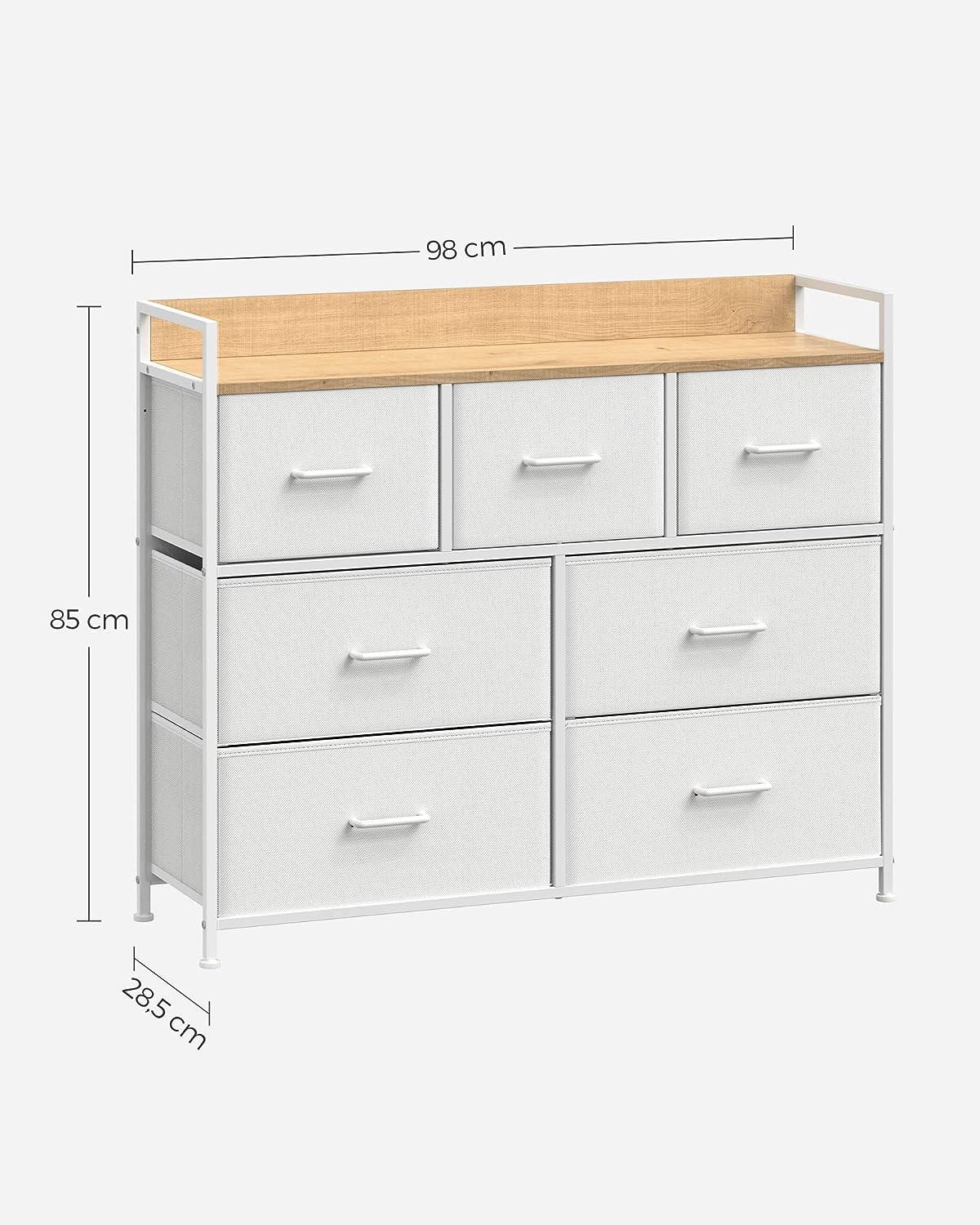 Chest of Drawers, Closet, Storage Unit, 7 Drawers in Fabric with Handles, Metal Frame, Modern Style, White and Wood Colour