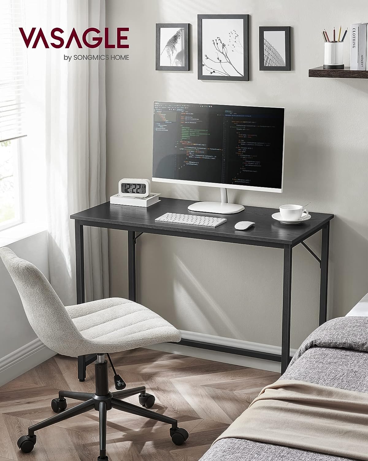 Desk, Small Computer Desk, Office Desk, for Study, Bedroom, 50 x 100 x 75 cm, Industrial Design, Metal Frame, Black