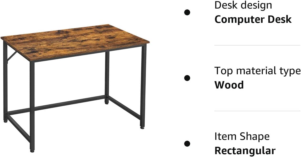 Computer Desk, Writing Desk, Small Office Table, 50 x 100 x 75 cm, Study, Home Office, Simple Assembly, Steel, Industrial Design, Rustic Brown and Black