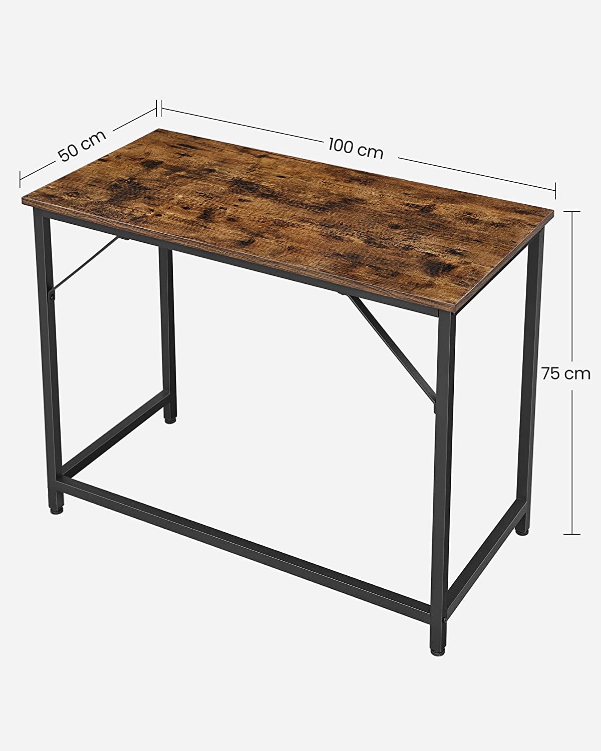 Computer Desk, Writing Desk, Small Office Table, 50 x 100 x 75 cm, Study, Home Office, Simple Assembly, Steel, Industrial Design, Rustic Brown and Black