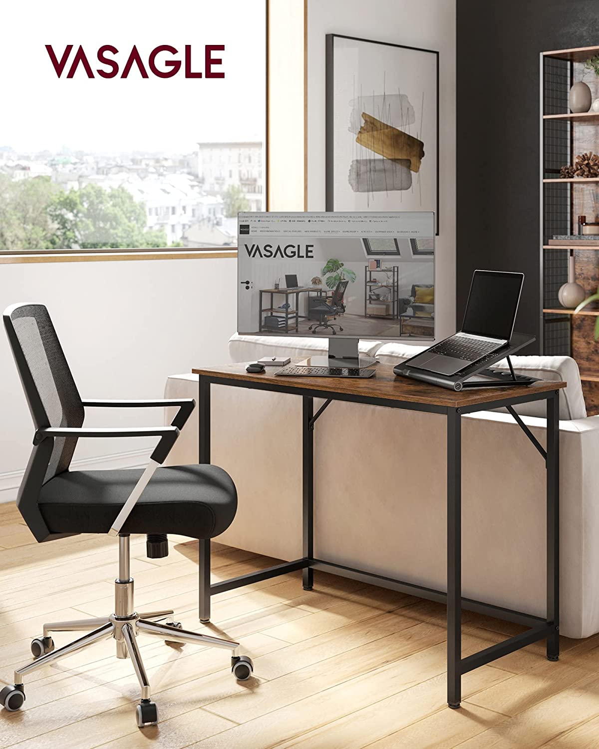 Computer Desk, Writing Desk, Small Office Table, 50 x 100 x 75 cm, Study, Home Office, Simple Assembly, Steel, Industrial Design, Rustic Brown and Black