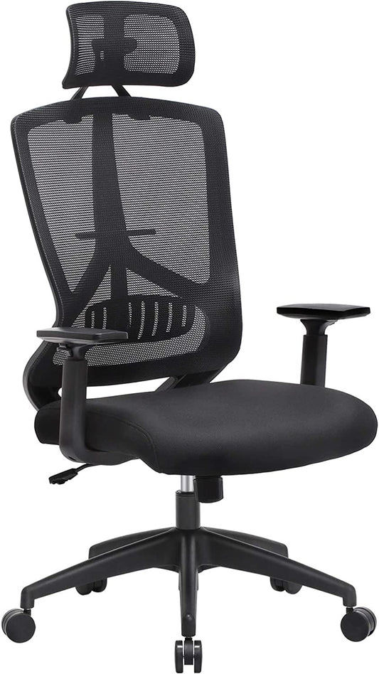 Ergonomic Office and Desk Chair with Lumbar Support, Swivel Computer Chair with Adjustable Headrest and Armrests, Rocker Function, and Height Adjustment, Black