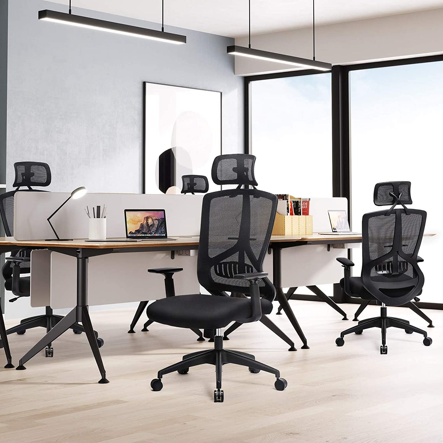 Ergonomic Office and Desk Chair with Lumbar Support, Swivel Computer Chair with Adjustable Headrest and Armrests, Rocker Function, and Height Adjustment, Black