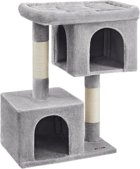 Feandrea Cat Tree, 101 cm Cat Tower, XL, Cat Condo for Extra Large Cats up to 20 kg, Large Cat Perch, 2 Cat Caves, Scratching Post, Light Grey