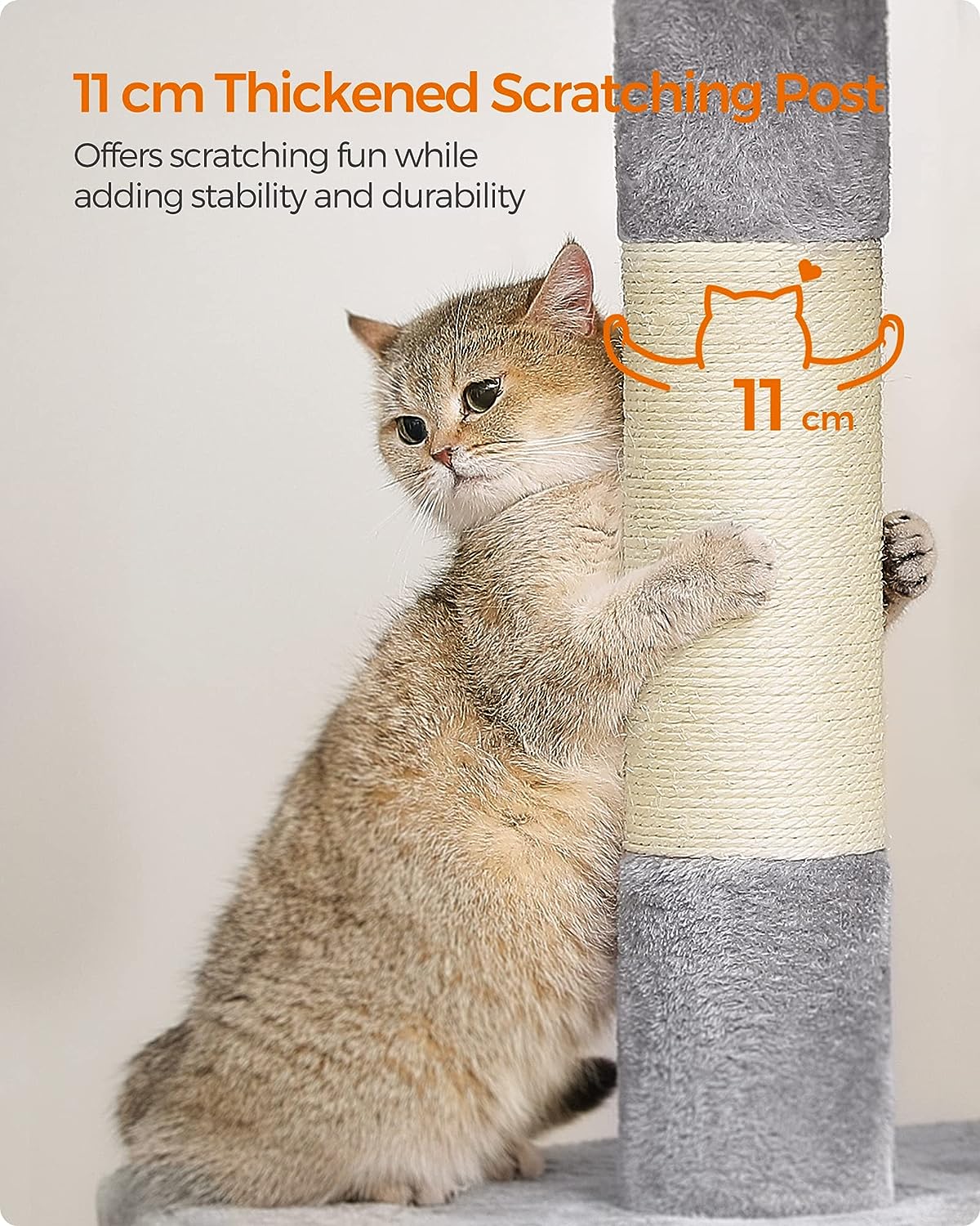 Feandrea Cat Tree, 101 cm Cat Tower, XL, Cat Condo for Extra Large Cats up to 20 kg, Large Cat Perch, 2 Cat Caves, Scratching Post, Light Grey