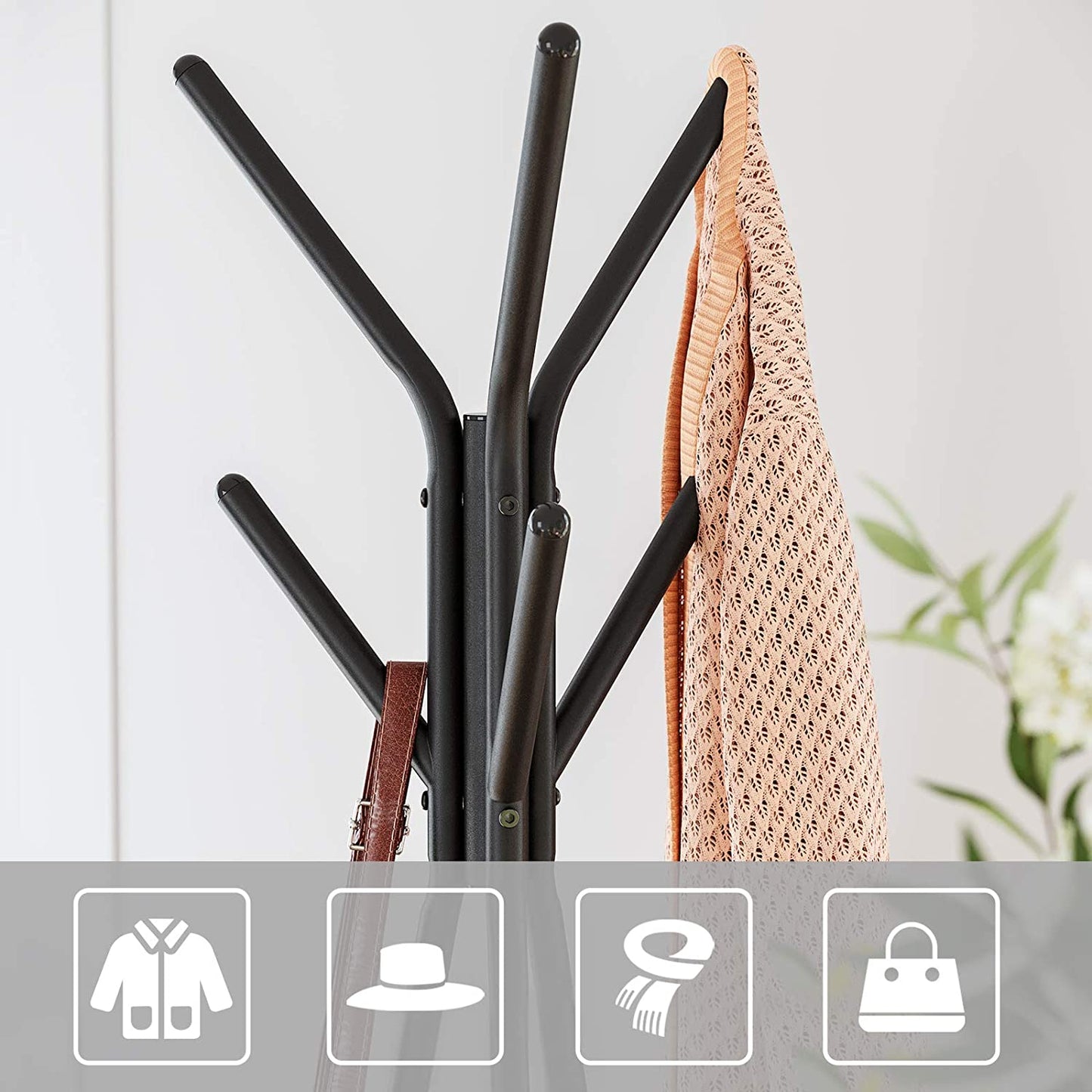 Coat Rack Freestanding, Coat Hanger Stand, Hall Tree with 2 Shelves, for Clothes, Hat, Bag, Industrial Style, Rustic Brown and Black