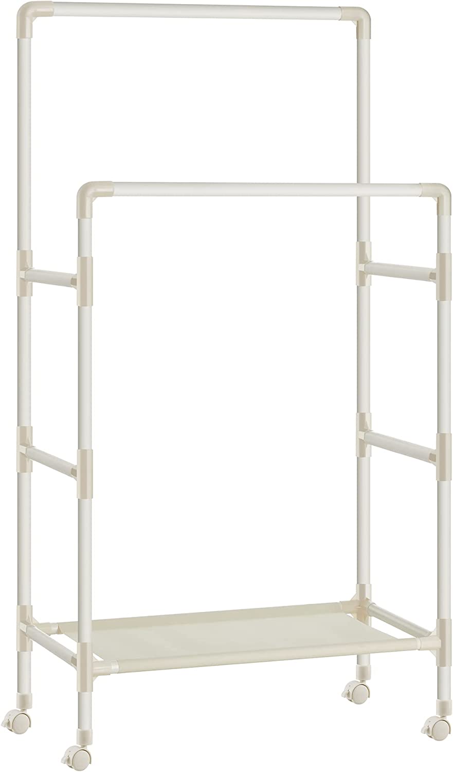 Metal Clothes Rack with 2 Clothes Rails, 1 Shelf, 4 Wheels, Maximum Load 55 kg, Easy Assembly, White