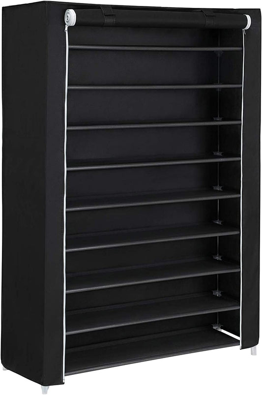 10-Tier Shoe Rack, Shoe Shelf for up to 54 Pairs of Shoes, Free Standing Storage Organiser, Cabinet, 100 x 28 x 162 cm, Black