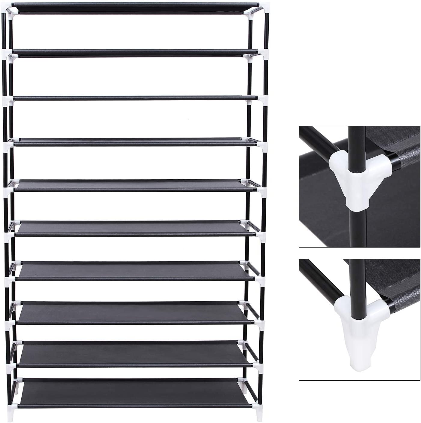 10-Tier Shoe Rack, Shoe Shelf for up to 54 Pairs of Shoes, Free Standing Storage Organiser, Cabinet, 100 x 28 x 162 cm, Black