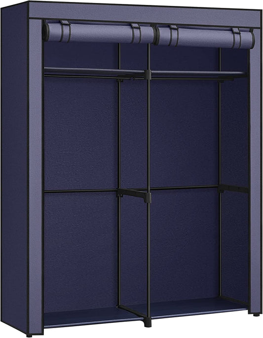 Bedroom Wardrobe, Wardrobe with 2 Clothes Rails, Clothes Rack, Fabric Cover, Coat Rack, Foldable, for Dressing Room, Bedroom, 43 x 140 x 174 cm, Dark Blue