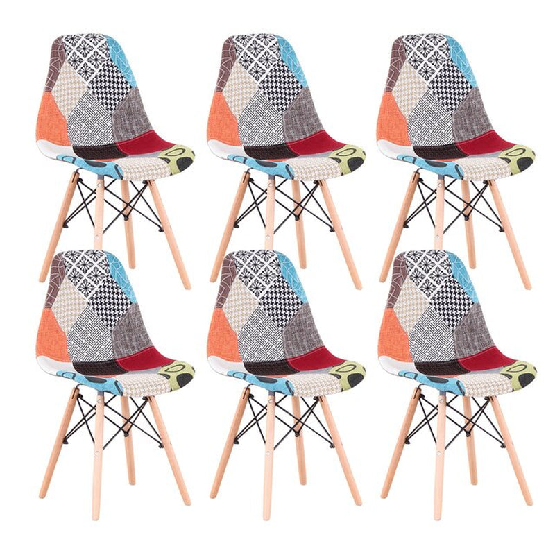 6Pcs/Set Patchwork Fabric Dining Chairs with Wood Legs Lounge Chair Kitchen Chair for Kitchen Home Living Dining Room Furniture